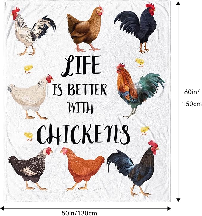 Cute Chicken Printed Blanket Soft Fuzzy Flannel Plush Throw Blanket for Couch,Sofa and Bed Decorative Blankets Funny Colorful Rooster Swaddle Baby Kids Blanket All Season 60"x50"