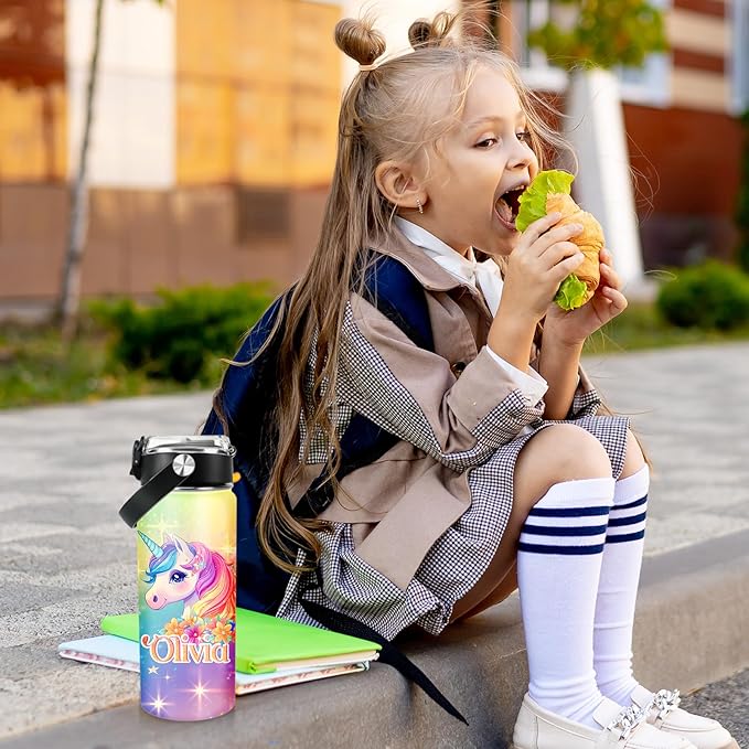 Personalized Kids Water Bottle with Name for School - Custom 18oz Water Bottle with Straw Lid Stainless Steel w/Engraved Names - Personalized Back to School Gifts for Boys Girls kids (UV)