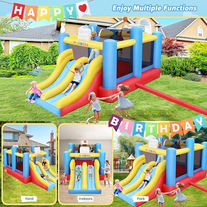 AKEYDIY Bounce House Ball Game Park, Large Bounce House for Kids 8-12, Sports Mania Bouncy House with Large Bounce Area/Dual Slides Inflatable Bouncer with Blower - Huge16ft x10ft