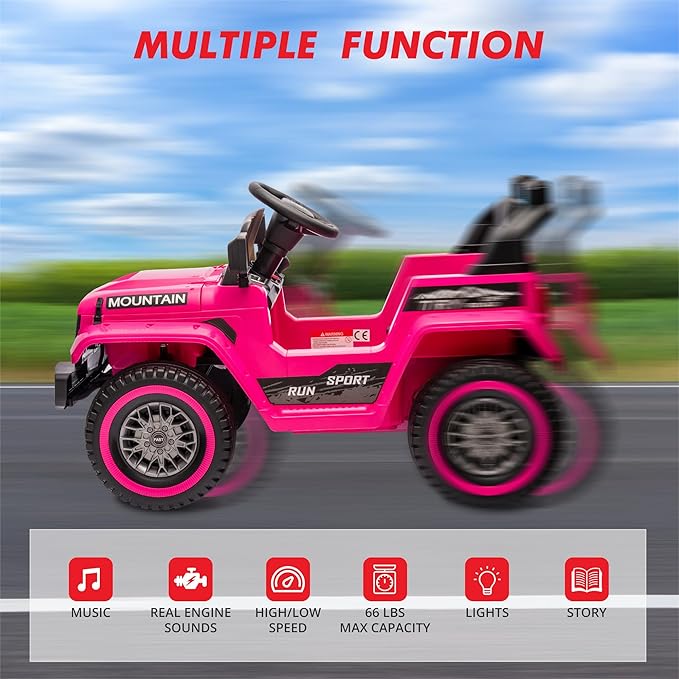 12V Kids Ride-on Truck with Parent Remote Control,All-Terrain Electric Car with Twin 35w Motors, 3 Speeds & Spring Suspension,LED Lights for Fun Night Drives,Ideal Gift for Boys & Girls