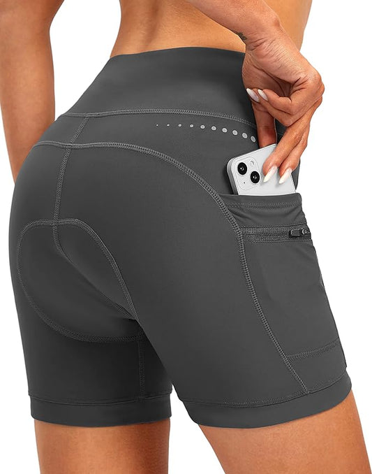 Women's 4D Padded Bike Shorts 5"/7" Riding Underwear Cycling Bicycle Road Biking Cycle Shorts for Women Zipper Pockets