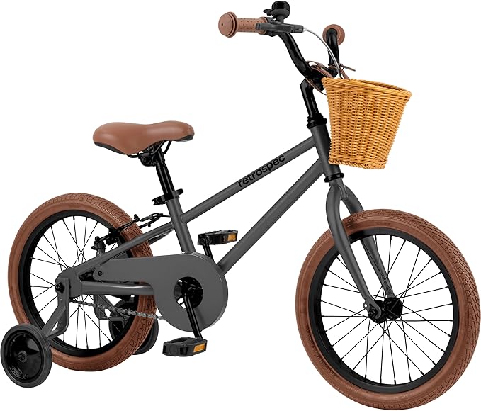 Retrospec Beaumont Mini 16in Kids Bike with Training Wheels & Basket - Beginner Bicycle for 4-6 Year Olds, Low-Profile Frame, V-Brakes & Safety Bell