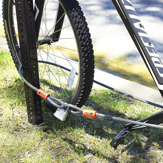 BV Heavy-Duty 7FT Security Cable with Loops - 10mm (3/8 Inch) Cut-Resistant Braided Steel Cable - Versatile & Weatherproof - Security Chain for Padlock, Chain Lock, Wire Lock