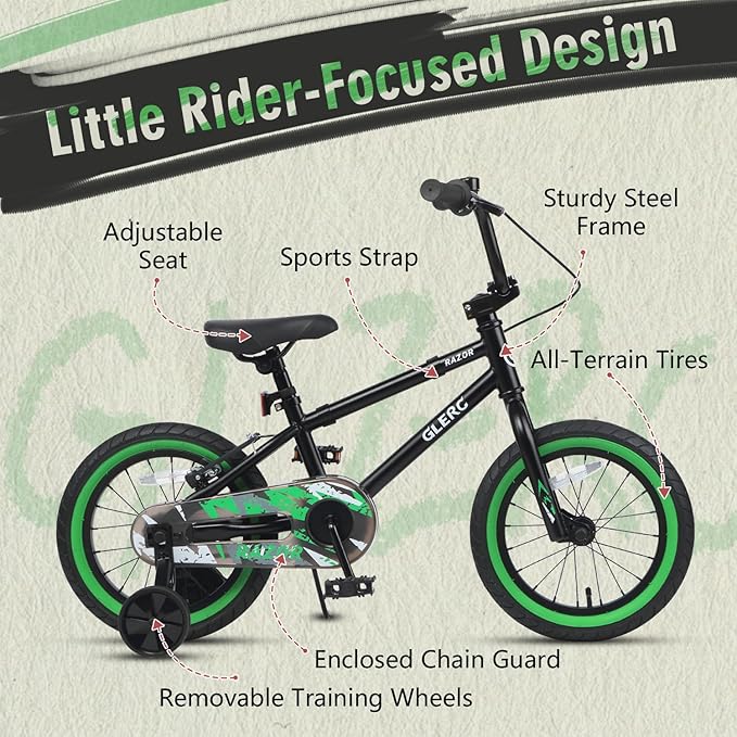 Glerc Kids Bike for Ages 1-8 Years Old, 12-16 Inch BMX Style Kids Bicycle with Training Wheels, Boys Bike for Children and Toddler, Multiple Colors