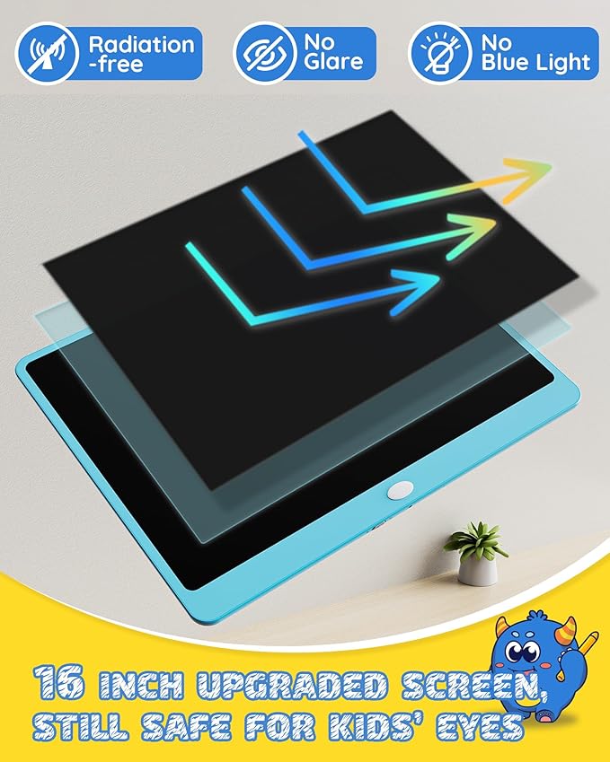 TEKFUN LCD Writing Tablet for Adults, Large Doodle Board, 16 Inch Colorful Drawing Tablet Writing Pad, Toddler Toys for 3 4 5 6 7 8 9 Year Old Girls Boys Teen, Birthday Gifts for Kids (Blue)