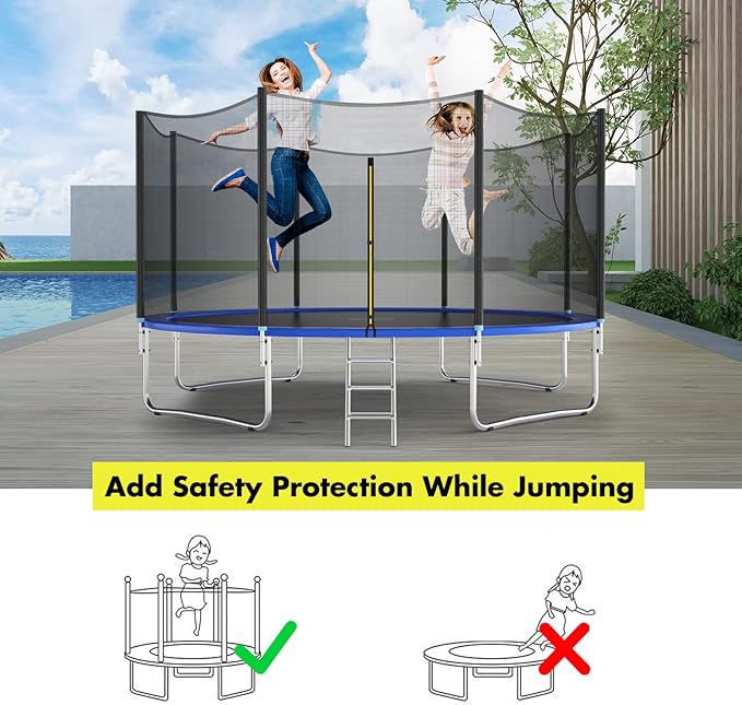 Giantex Trampoline Safety Net, 8 10 12 14 15 16Ft Weather-Resistant Replacement Enclosure Net for Round Frame, with Double-Headed Zippers, Protection Buckles & Enhanced Hook, Poles Not Included