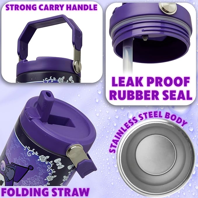 Get Trend Hello Kitty Sanrio Tumbler Stainless Steel with Straw 30oz Girls Teens Insulated Cup with Lids, Kuromi Travel Mug, Kawaii Gifts for Girls (Purple Kuromi)