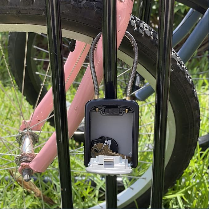 Iron Lock® Portable Key Lock Box with Removable Cable Shackle Indoor Outdoor Waterproof 4 Digit Combo Resettable Code with A B Switch Key Lockbox for Outside Spare Keys for Realtors (Small, Grey)