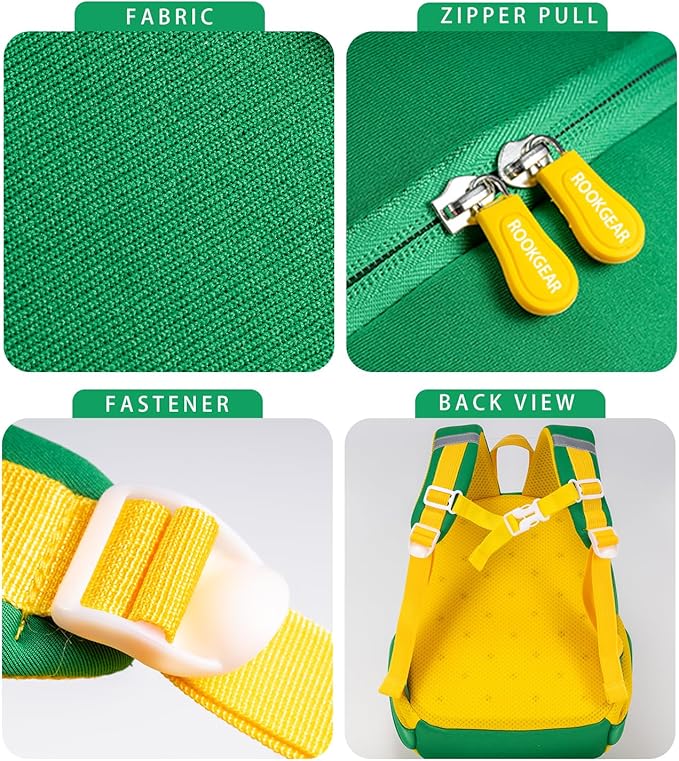 Lightweight and breathable children's dinosaur schoolbag, made of SBR diving fabric, suitable for kindergarten backpacks (green, Small)