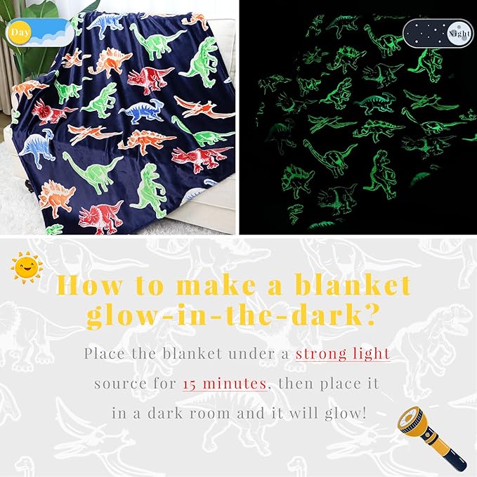 Dinosaur Blanket for Boys - Glow in The Dark Dino Blanket, Teen Boy Gifts, Room Decor - 40"x50"