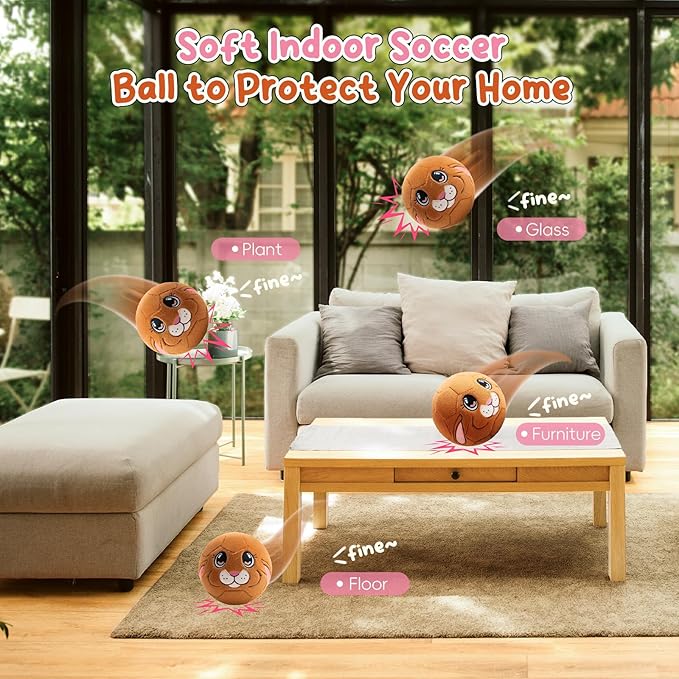 Silent Indoor Soccer Balls for Toddlers 1-3, Inflatable Soft Plush Baby Toddler Soccer Ball Toys Gifts for Kid 3-5 Year Old Boy Girl First Birthday Gift (Eared Bunny, Pump Include)