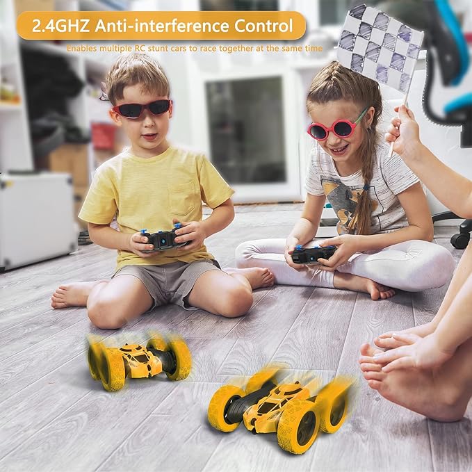 Remote Control Stunt Car for Kids, 360° Rotating Double-Sided RC Toy Vehicle with LED Headlights, 4WD 2.4GHz Rechargeable Electric Car, Boys & Girls Toy, Birthday Ages 6–12