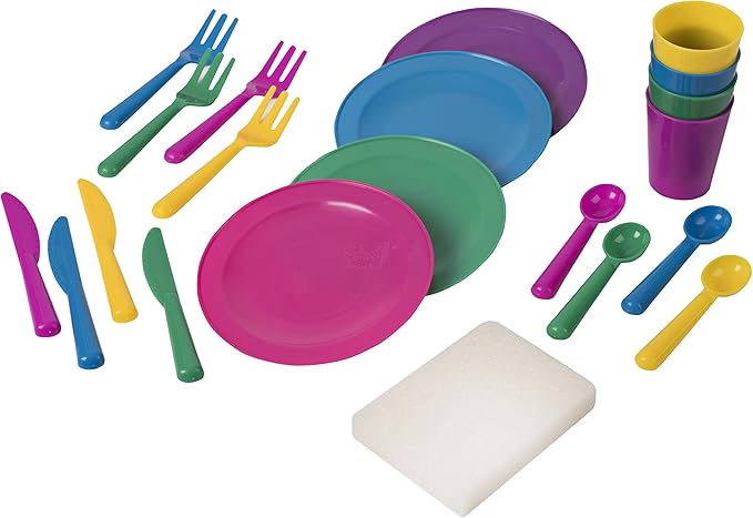 Big Mo’s Toys Pretend Play Dishes Playset – Little Chef Kitchen Set, Kids Cooking Serving Dishes - Play Cups, Pans, Cutlery, Ladle, Tableware, Pots and Dish Drainer, Set of 28