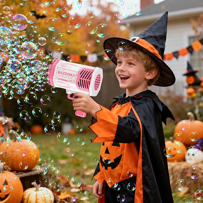 Bubble Machine Gun, 69 Holes Bubble Gun with Lights, Pink Outdoor Summer Beach Kids Bubbles Toys Birthday Wedding Party Halloween Fun for Girls Boys