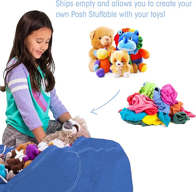 Posh Stuffable Kids Stuffed Animal Storage Bean Bag Chair Cover - Childrens Toy Organizer, Large 38" - Solid Royal Blue