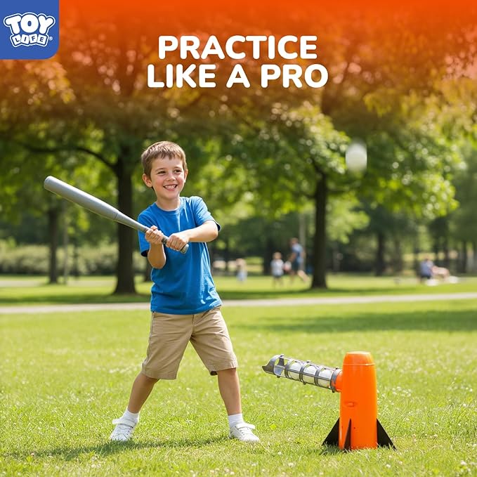TOY Life Baseball Pitching Machine for Kids Training Tball Set– Toddler Pitching Machine Auto Launcher with 7 Balls, Bat & Sticky Gloves | Pop and Pitch Baseball Toy for Boys & Girls Ages 5-12