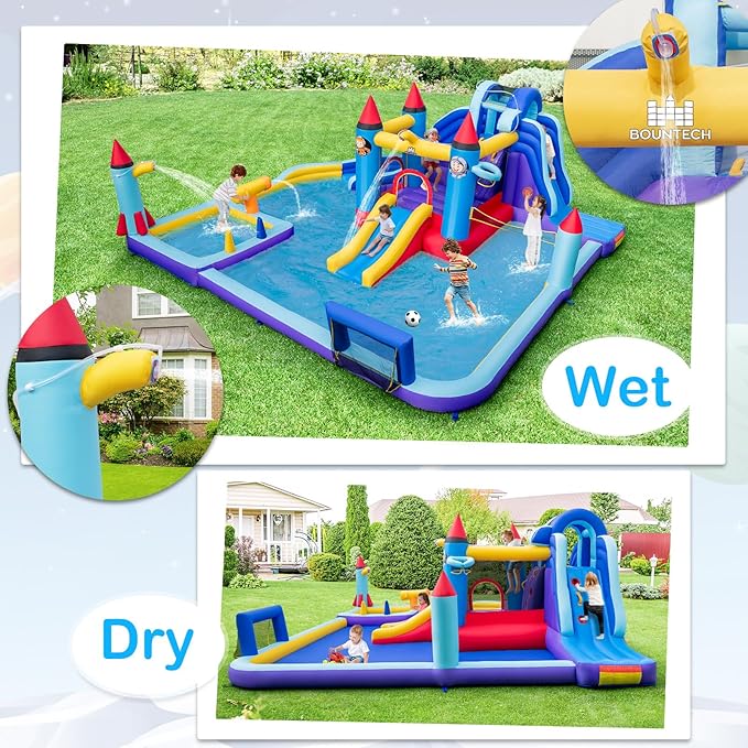 BOUNTECH Inflatable Water Slide, 10-in-1 Water Park Jump Castle for Big Kids 5-12, Water Slides Inflatables w/Huge Splash Pool, Football Gate, Water Bounce House for Kids Outdoor Backyard Party Gifts