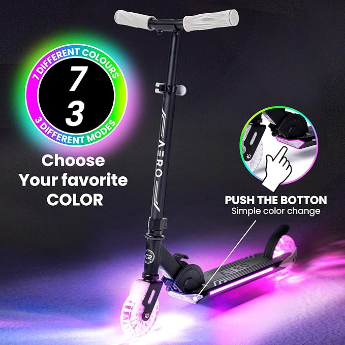 Aero Scooter for Kids 5-12 | Dynamic Lights, Hand Brake & Shock Absorption | Boys Girls 2 Wheels Kick Scooter | Foldable & Height Adjustable