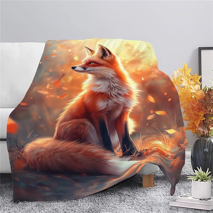 Fox Blanket Orange Fox Throw Blanket Fox Gifts for Girls Women Kids Boys Adults Men Super Soft Cozy Plush Fluffy Fuzzy Fleece Blanket Home Decor 40''X50''