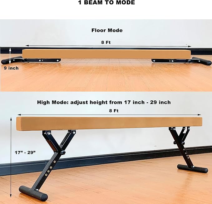 Adjustable Balance Beam 8 ft Gymnastic Beam Adjustable Height for Kids and Teenage of All Gymnastic Levels, Gymnastic Training Beam Gymnastic Equipment for Athlete Home and Gym Club Use
