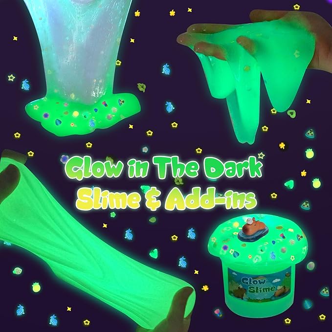Capybara Slime Kit, 20oz Total, Slime Sensory Stress Relief Kit Includes 6 Different Texture Slimes, Glow in The Dark Slime with Cute Add-ins, ASMR, Perfect Slime Kit for Girls Ages 8-12