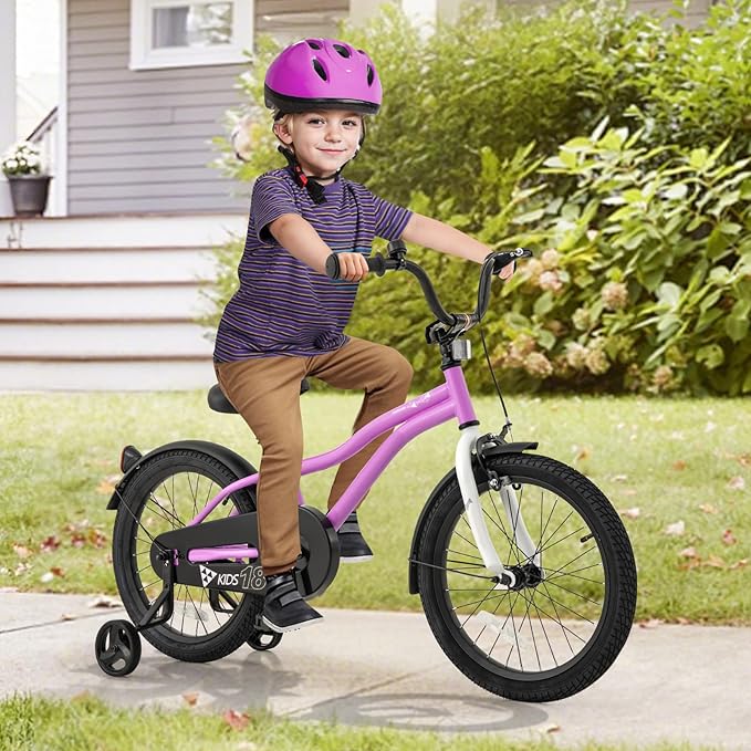 BABY JOY Kids Bike, 12 14 16 18 Inches Sporty Bicycle with Training Wheels, Adjustable Seat, Handbrake & Coaster Brake, Reflectors, Girls Boys Bike for 3-8 Years Old Children