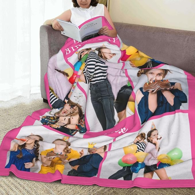 Custom Blanket with Photos, Personalized Blankets with Picture, I Love You Girlfriend Boyfriend Couples Gifts, for Birthday Christmas Women Men Adult Kids Mom Dad Wife Husband