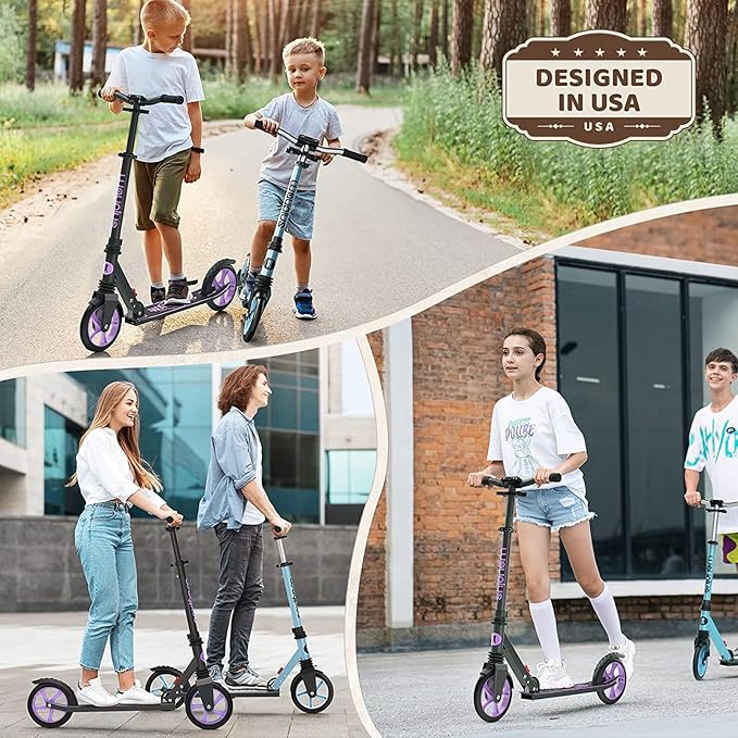 Kick Scooter for Ages 6+,Kid, Teens & Adults. Max Load 240 LBS. Foldable, Lightweight, 8IN Big Wheels for Kids, Teen and Adults, 4 Adjustable Levels. Bearing ABEC9