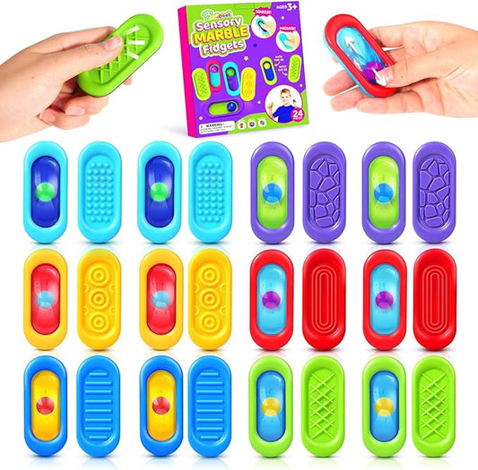 Sensory Marble Fidget for Kids Adults- 24 Pack Squeeze Gel Autism Toys, Quiet Bulk Fidget Stones for Student Classroom Prize, Silent Stress Squishy Calming Sensory Items, School Gooide Bag Stuffers