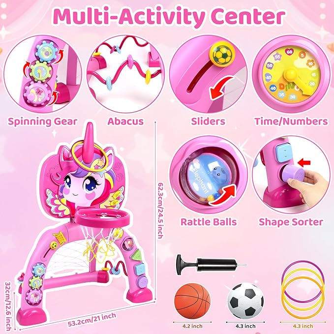 Marstone Toys for 1 Year Old Girl Gifts: Toddler Basketball Hoop and Soccer Goal with Sound and Music, Educational Sport Toys for Kids 1-3, 1st First 12-18 Month Birthday, Christmas, Xmas Present Gift