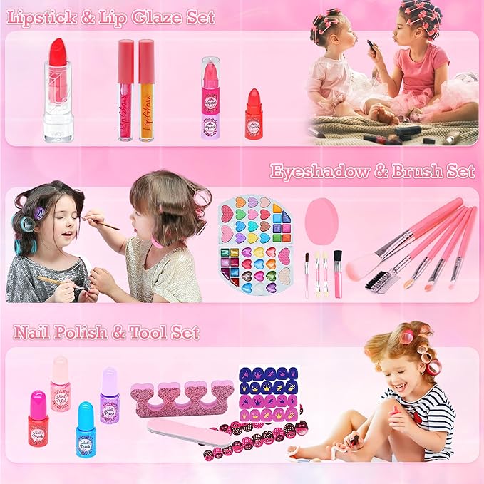 Kids Washable Makeup Girls Toys - Real Makeup Kit for Little Girls, Kid Make up Set for Toddlers Children Princess Dress Up Birthday Gifts Toy for 3 4 5 6 7 8 9 10 11 12 Year Old Girl (Pastel Violet)