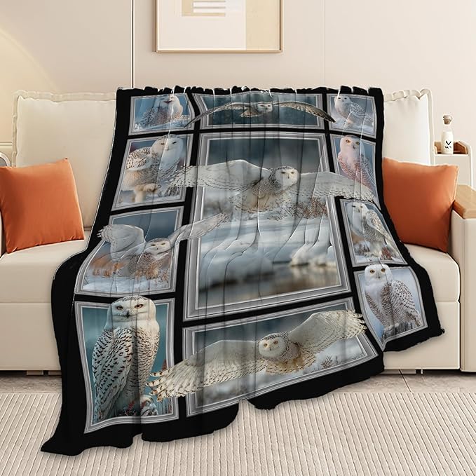 White Owl Throw Blanket White Owl Stuff Gifts for Kids Girls Boys Adults Women Men Soft Cozy Warm Plush Fluffy Fuzzy Fleece Blanket Decor 40''X50''