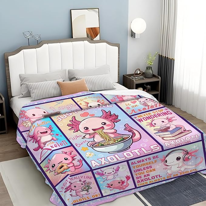 Axolotl Throw Blanket Ultra Soft Just A Girl Who Loves Axolotl Flannel Blanket Lightweight Cozy Blankets Gift for Women and Men Couch Sofa Bed 50" x 40"