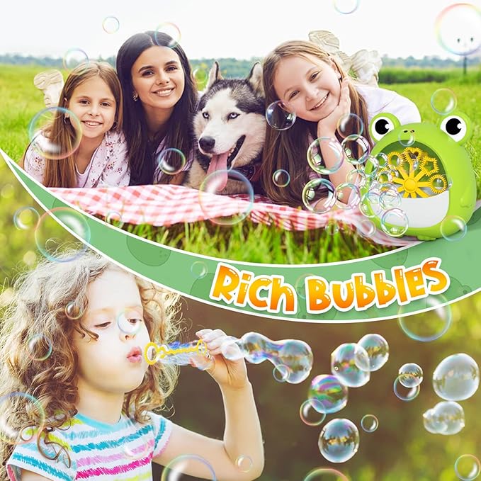 Frog Bubble Machine Toys for Kids 3-8 Years Old: Bubble Blower Maker with 2 Solutions, Outdoor Party Toy, Birthday Gift for 3 4 5 6 7 8 Year Old Girls Boys