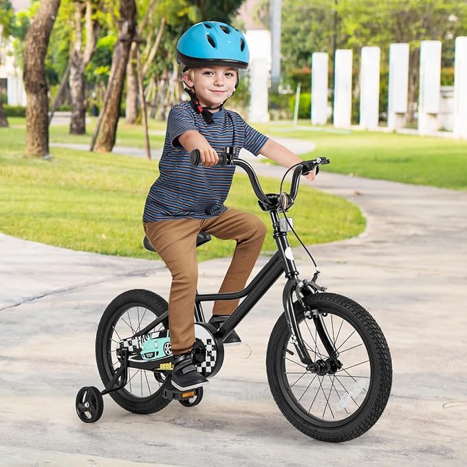 BABY JOY Kids Bike, 12 14 16 18 Inches Car Pattern Sporty Bicycle w/Removable Training Wheels, Hand & Coaster Brakes, Adjustable Seat & Handlebar, Girls Boys Bike