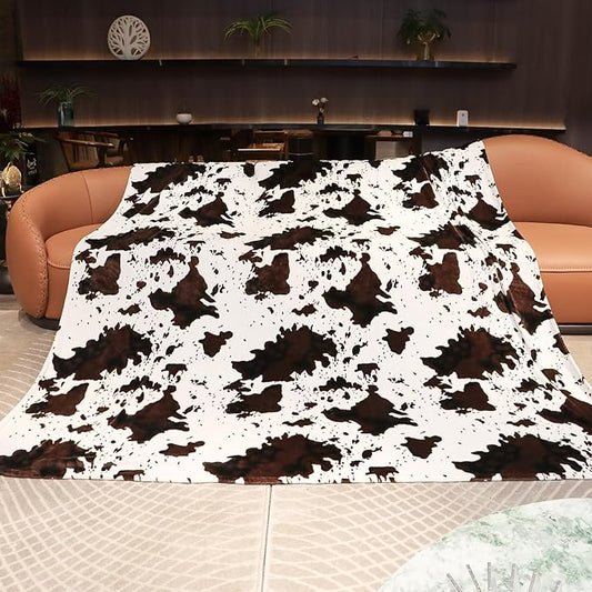 GEULAY Cow Print Blanket King Size 90"x108" - Lightweight Fuzzy Fleece Throw for All Seasons, Black & White Farmhouse Decor, Western Bedding for Home & Travel