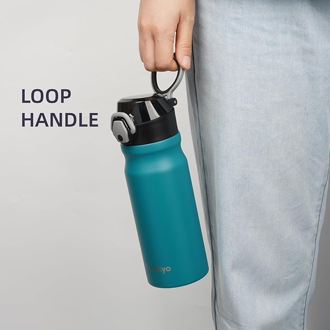 Insulated Water Bottle with Straw and Carry Loop,18 oz Stainless Steel Double Wall Vaccum Metal Water Flask with Leak-proof Lid,Blue