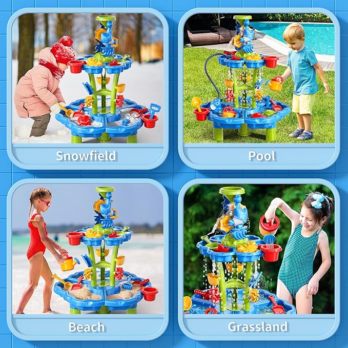 3 in 1 Flower Shape Water Table with Pump for Toddler Kids Ages 3-5 4-8, Summer Outdoor Toys Kids Beach Toys Water Play Sensory Table, Birthday Party Gifts for Toddler Boys Girls Ages 3 4 5 6 7 8