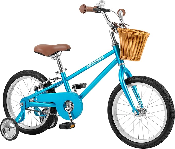 Retrospec Beaumont Mini 16in Kids Bike with Training Wheels & Basket - Beginner Bicycle for 4-6 Year Olds, Low-Profile Frame, V-Brakes & Safety Bell