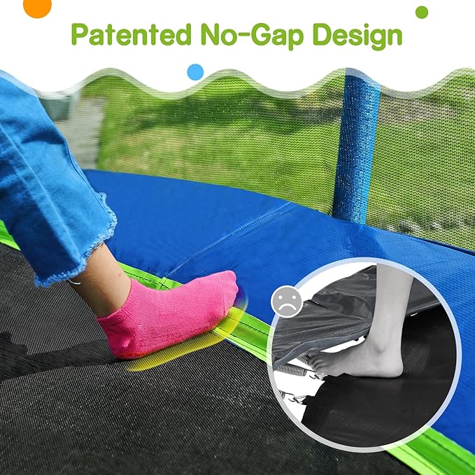 Zupapa No-Gap Design 16 15 14 12 10FT Trampoline with Safety Enclosure Net and Non-Slip Ladder 10-Year Quality Assurance Perfect for Kids Family Outdoor Backyard Fun