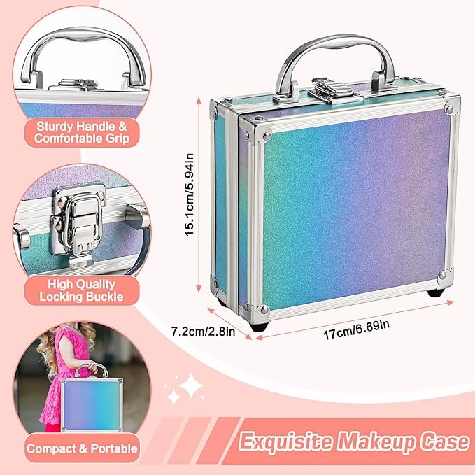 Anpro All-In-One Makeup Kit for Girls 10-12 with Case, Pro Teen Makeup Set, Tween Makeup Kit, Full Starter Make Up Kit with Brushes, Eyeshadow Palette, Blushes, Glitter Gel, Temporary Tattoo Stickers