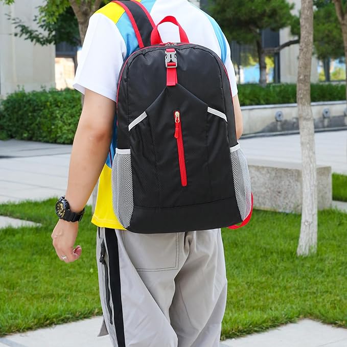 25L Foldable Hiking Backpack Lightweight Packable Basic-Daypack Collapsible Bag Water-Resistant Travel Men Women Camping Cycling Outdoor (Black)