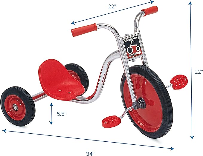 SILVERRIDER Toddler Trike, Kids Tricycle for Preschool, Daycare, Playground Kids Tricycles, Rubber Tires, Silver/Black, 14" Super Cycle