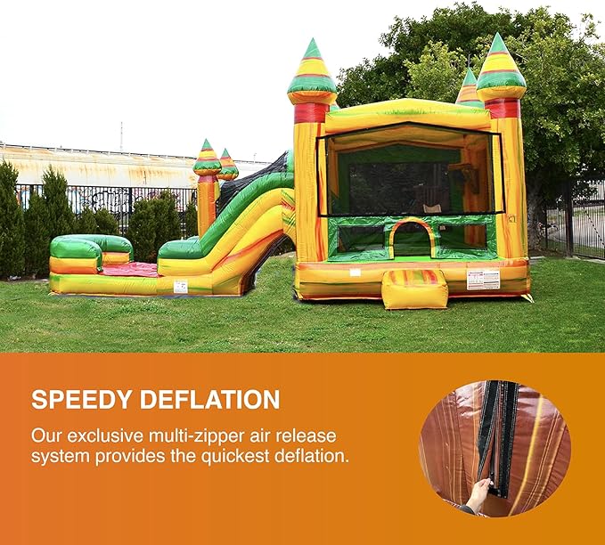 JumpOrange Fiesta Commercial Grade Bounce House Water Slide Combo with Pool for Kids and Adults (with Blower), Basketball Hoop, Wet Dry Use, Outdoor Indoor, Birthday Party, Rental Quality