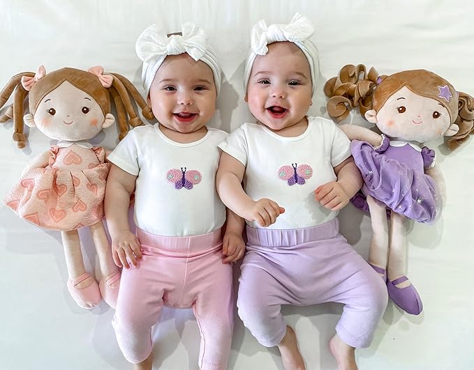 LeyaDoll Soft Baby Doll Toys (16''), My First Baby Rag Doll for 1 Year-Old Girl Birthday Gift, Christmas Plush Toys Gift for Toddler Kids Infants -Starlet Purple