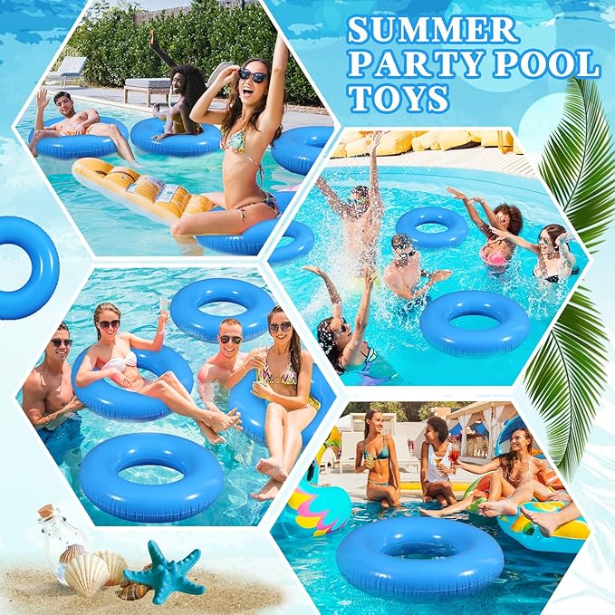 6 Pcs Inflatable Pool Floats 28 Inches Swim Tube Bulk for Adults Swimming Ring Pool Floaties for Beach Party Decorations Women and Men River Lake Summer Vacation Holiday (Blue)