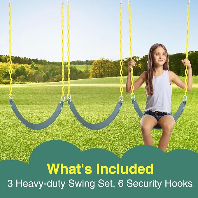 RedSwing Kids Belt Swing 3 PCS, EVA Swings Seat with Heavy Duty Metal Chains, Playground Swing Set Accessories, Safe and Durable, for Outdoor Backyard and Playground Play