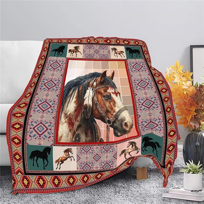 Horse Throw Blanket Horse Stuff Gifts for Kids Girls Boys Adults Women Men Soft Cozy Warm Plush Fluffy Fuzzy Fleece Blanket Decor 60''X80''