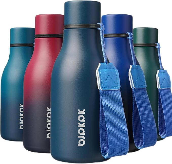 BJPKPK Insulated Water Bottles, 12oz Stainless Steel Metal Water Bottle with Strap, BPA Free Leak Proof Thermos, Mugs, Flasks, Reusable Water Bottle for Sports & Travel, Navy Blue
