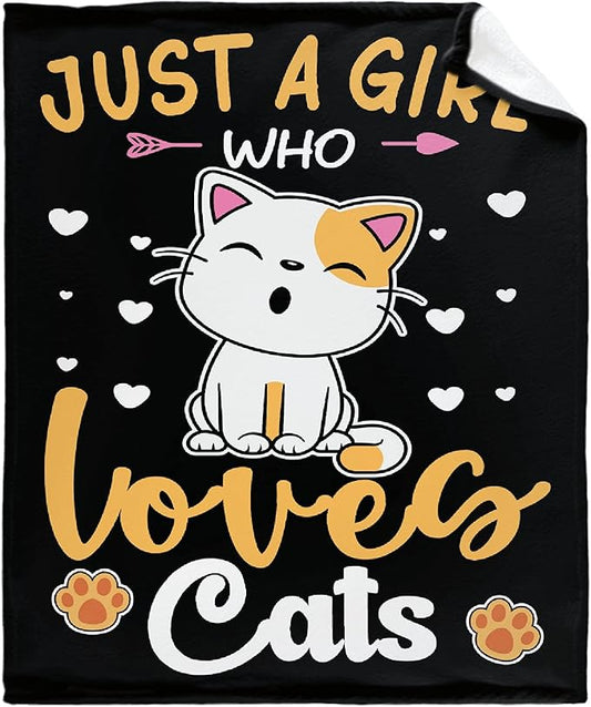 Just Girl Loves Cats Blanket Soft Blankets and Throws Flannel Cozy Lightweight Quilt Gift Perfect for Bed Sofa Couch-60 x50 Medium for Teen